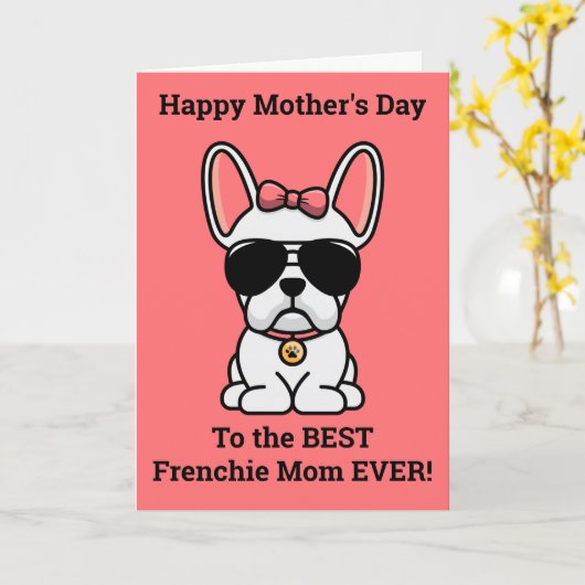 Happy Moederdag van Dog White Frenchie Kaart (Gele Bloem)