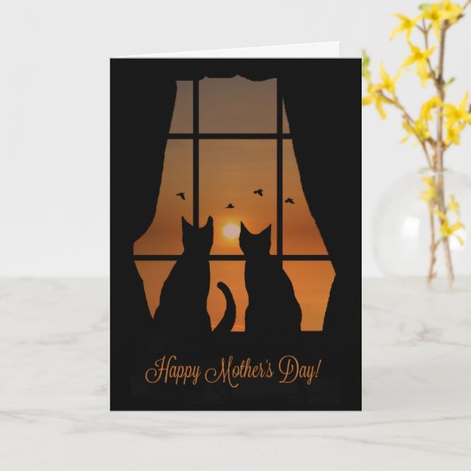 Happy Moederdag van katten Kaart (Gele Bloem)