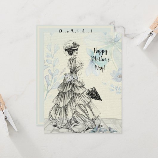 Happy Moederdag Victoriaans Woman Parasol Birds (Voorkant / Achterkant in situ)