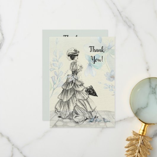 Happy Moederdag Victoriaans Woman Parasol Birds Bedankkaart (Voorkant / Achterkant in situ)