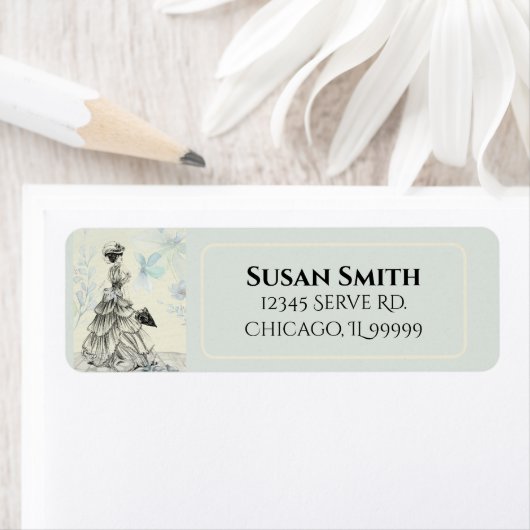 Happy Moederdag Victoriaans Woman Parasol Birds Etiket (Insitu)