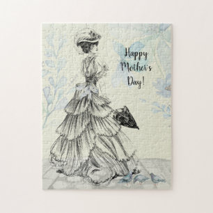 Happy Moederdag Victoriaans Woman Parasol Birds Legpuzzel