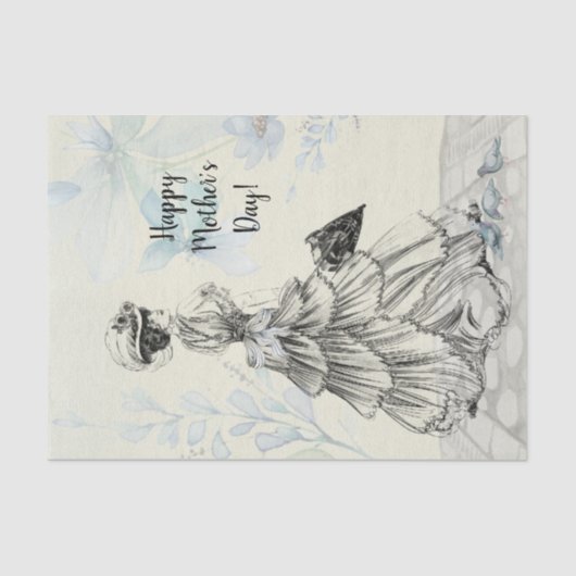 Happy Moederdag Victoriaans Woman Parasol Birds Tissuepapier (Voorkant)