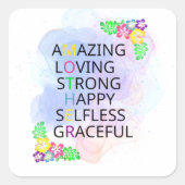 Happy Moederdag Vierkante Sticker (Voorkant)