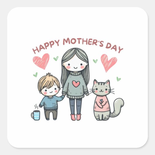 Happy Moederdag Vierkante Sticker (Voorkant)