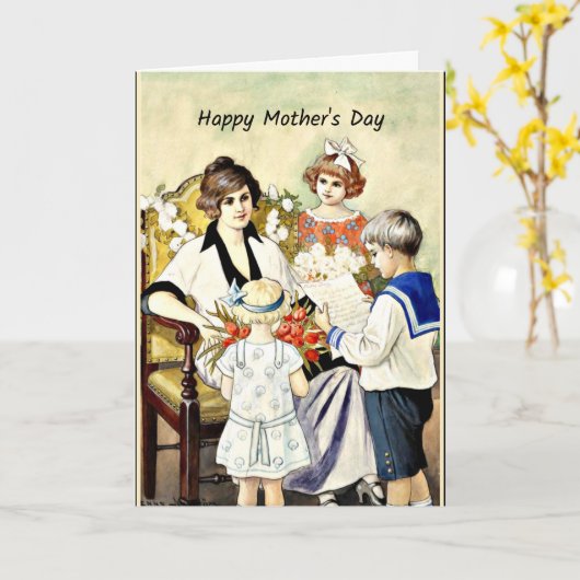 Happy Moederdag, vintage illustratie Kaart (Gele Bloem)