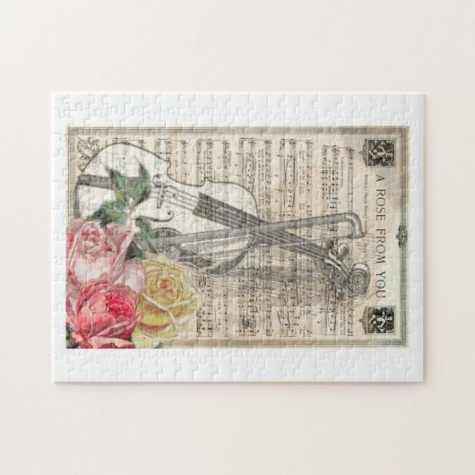 Happy Moederdag Violin Music met Rozen Legpuzzel (Horizontaal)