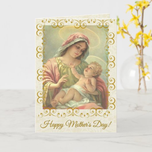 HAPPY MOEDERDAG VIRGIN MARY RELIGIOUS KAART (Gele Bloem)