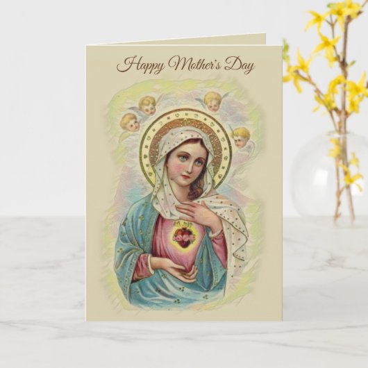 HAPPY MOEDERDAG VIRGIN MARY RELIGIOUS KAART (Gele Bloem)