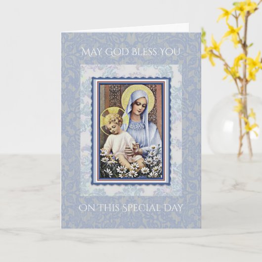 HAPPY MOEDERDAG VIRGIN MARY RELIGIOUS KAART (Gele Bloem)