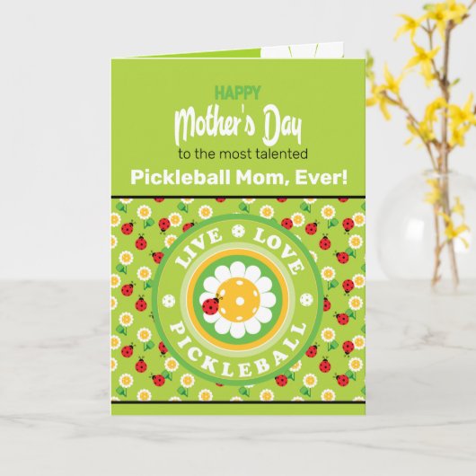 Happy Moederdag voor Pickleball Mom, schattig Kaart (Gele Bloem)