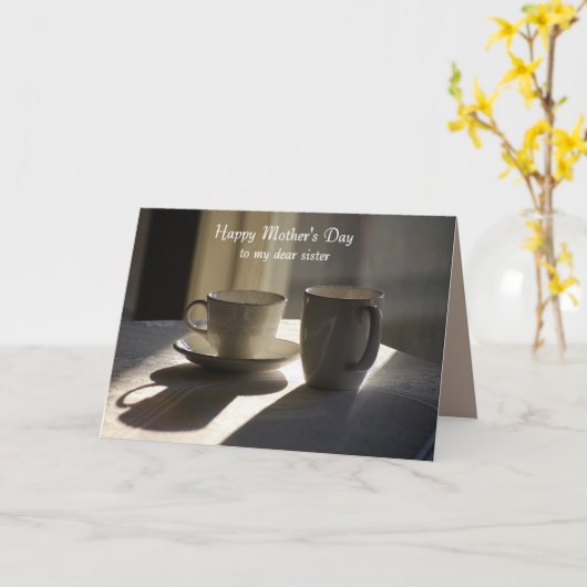 Happy Moederdag voor zuster Coffee Cups Kaart (Gele Bloem)