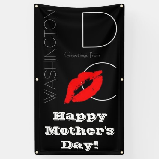 Happy Moederdag Washington DC Red Lipstick Kiss Spandoek (Verticaal)