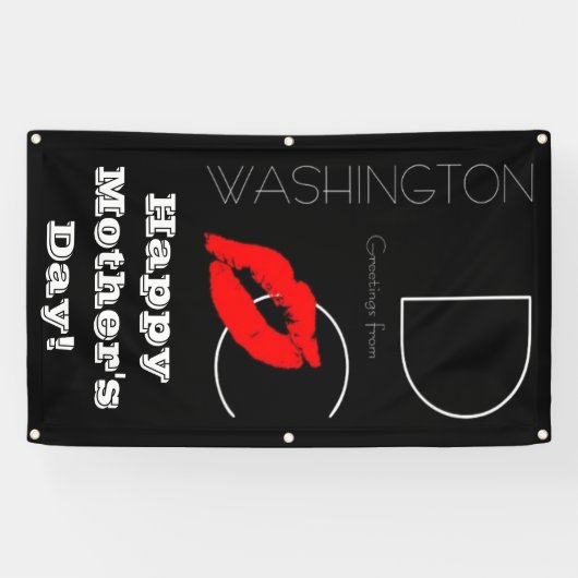 Happy Moederdag Washington DC Red Lipstick Kiss Spandoek (Horizontaal)