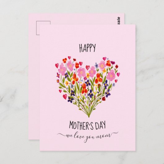 "Happy Moederdag"-Waterverf Bloedzool Briefkaart (Voorkant / Achterkant)