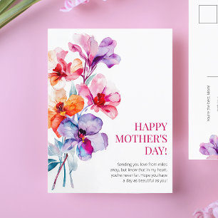 Happy Moederdag Waterverf Bloemen Roze Beste Mama Feestdagenkaart