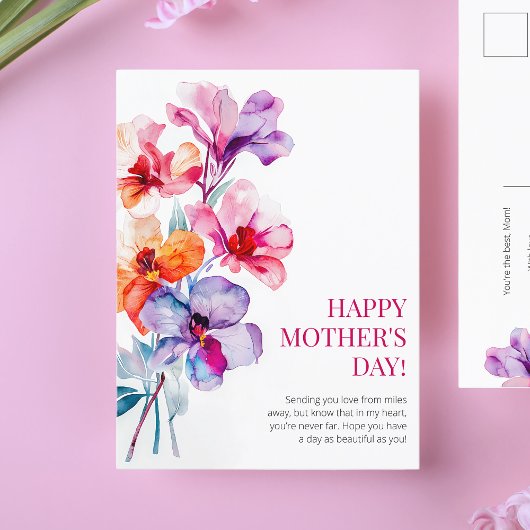 Happy Moederdag Waterverf Bloemen Roze Beste Mama Feestdagenkaart