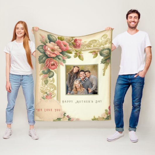 Happy Moederdag Waterverf Flowers Foto Fleece Deken (In situ)