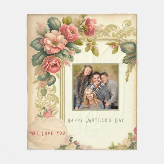 Happy Moederdag Waterverf Flowers Foto Fleece Deken (Voorkant)