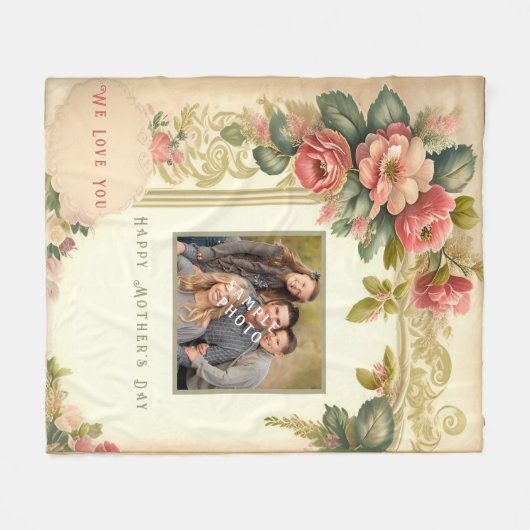 Happy Moederdag Waterverf Flowers Foto Fleece Deken (Voorkant (Horizontaal))
