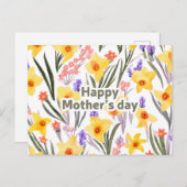 Happy Moederdag Waterverf Lentevloemen Briefkaart (Voorkant / Achterkant)