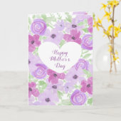 Happy Moederdag Waterverf Paarse Bloemen Kaart (Gele Bloem)