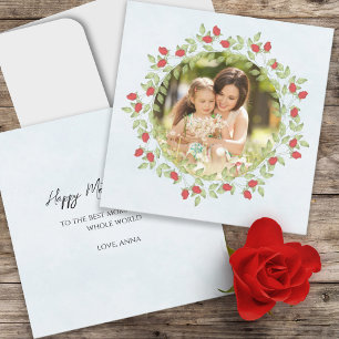Happy Moederdag Waterverf Roos Floral Foto Kaart