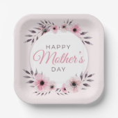 Happy Moederdag Waterverf Roze Floral Flowers Papieren Bordje (Voorkant)