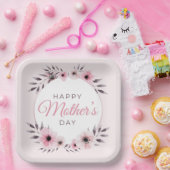 Happy Moederdag Waterverf Roze Floral Flowers Papieren Bordje (Feest)