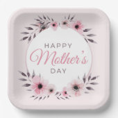Happy Moederdag Waterverf Roze Floral Flowers Papieren Bordje (Voorkant)
