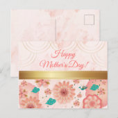 Happy Moederdag Waterverf Roze Flowers Briefkaart (Voorkant / Achterkant)