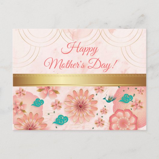 Happy Moederdag Waterverf Roze Flowers Briefkaart (Voorkant)