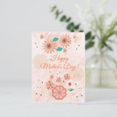 Happy Moederdag Waterverf Roze Flowers Briefkaart (Staand voorkant)