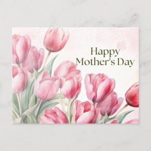 Happy Moederdag Waterverf Roze Tulpen Feestdagenkaart