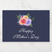 Happy Moederdag Waterverf Rozen Bouquet Sparkling Wijnetiket (Enkel label)