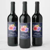 Happy Moederdag Waterverf Rozen Bouquet Wijn Etiket (Flessen)