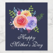 Happy Moederdag Waterverf Rozen Bouquet Wijn Etiket (Enkel label)