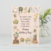 Happy Moederdag Waterverf Zonnebloem Tuinieren Feestdagenkaart (Staand voorkant)