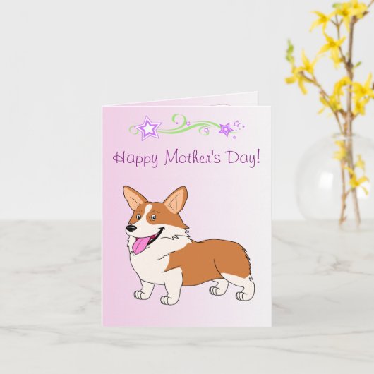 Happy Moederdag Welsh Corgi Kaart (Gele Bloem)