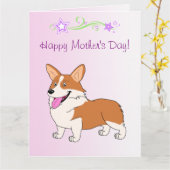 Happy Moederdag Welsh Corgi Kaart (Gele Bloem)