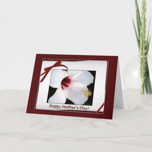 Happy Moederdag White Hibiscus Kaart (Voorkant)