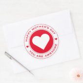 Happy Moederdag White Red Heart Chic Fun Unique Ronde Sticker (Envelop)