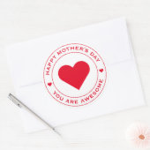 Happy Moederdag White Red Heart Fun Unique Chic Ronde Sticker (Envelop)