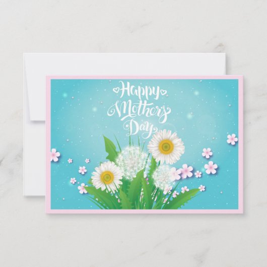 Happy Moederdag Wildflower Bouquet op Turquoise Kaart (Voorkant)
