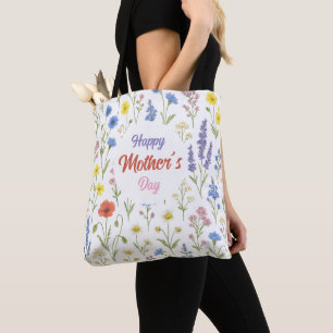 Happy Moederdag Wildflower Canvas tas