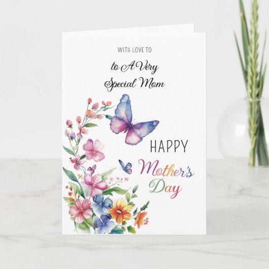 Happy Moederdag Wildflowers Vlinders Foto Kaart (Voorkant)