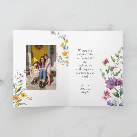 Happy Moederdag Wildflowers Vlinders Foto Kaart (Binnen)
