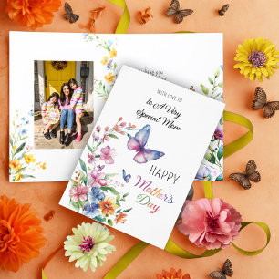 Happy Moederdag Wildflowers Vlinders Foto Kaart