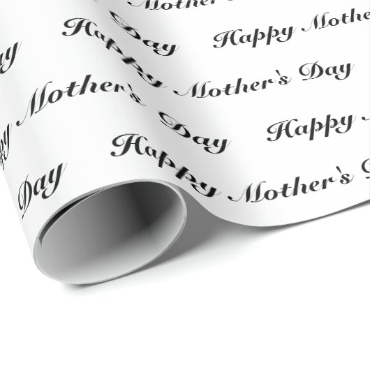 Happy Moederdag wit zwart script elegant chic Cadeaupapier (Rol Hoek)
