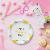 Happy Moederdag Yellow Floral and Leaves Party Papieren Bordje (Feest)